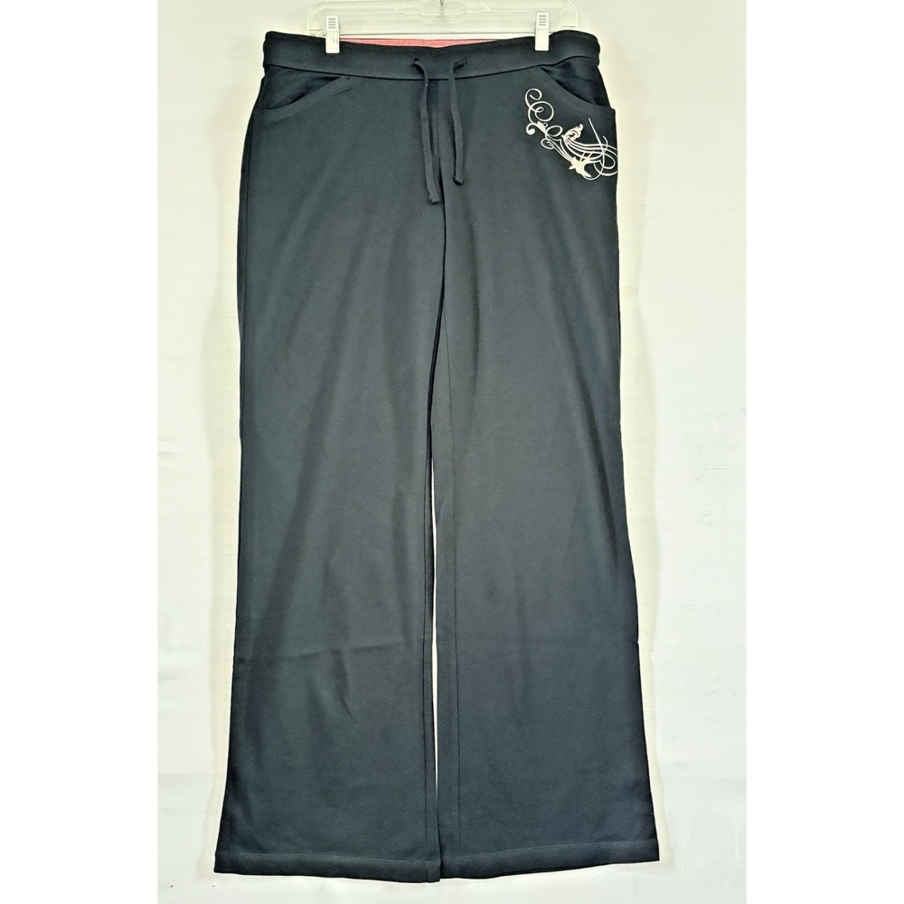 Apt.‎ 9 Active Wear Womens Black Wide Leg Yoga Pants Drawstring Graphic